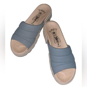 FLY London Women’s Slide Heeled Sandals Pale Blue Size 10